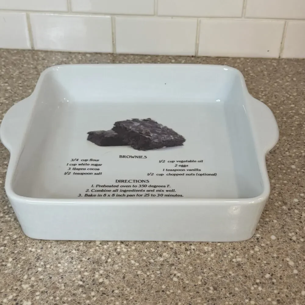 White Ceramic 8×8 Dish With Handles And Brownie Recipe